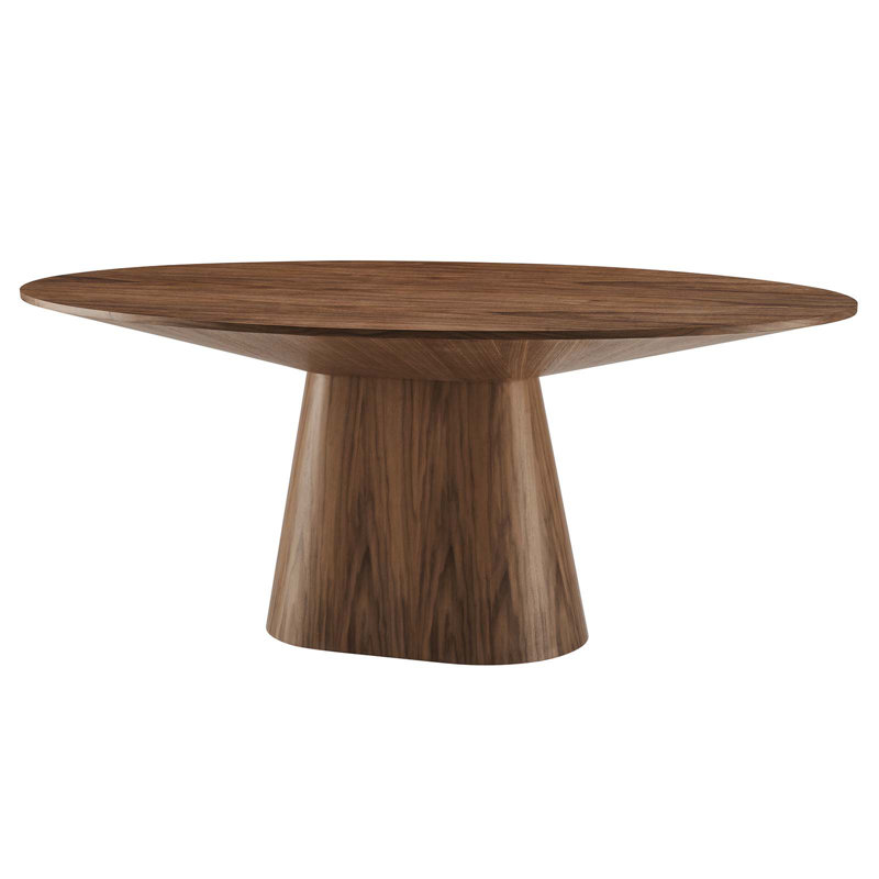 Simplistic Modern 75" Walnut Wood Oval Dining Table