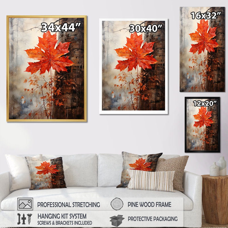 «Maples Mark Autumn Red» sur toile, Cadre flottant noir, H 32 po x l 16 po x P 1 po