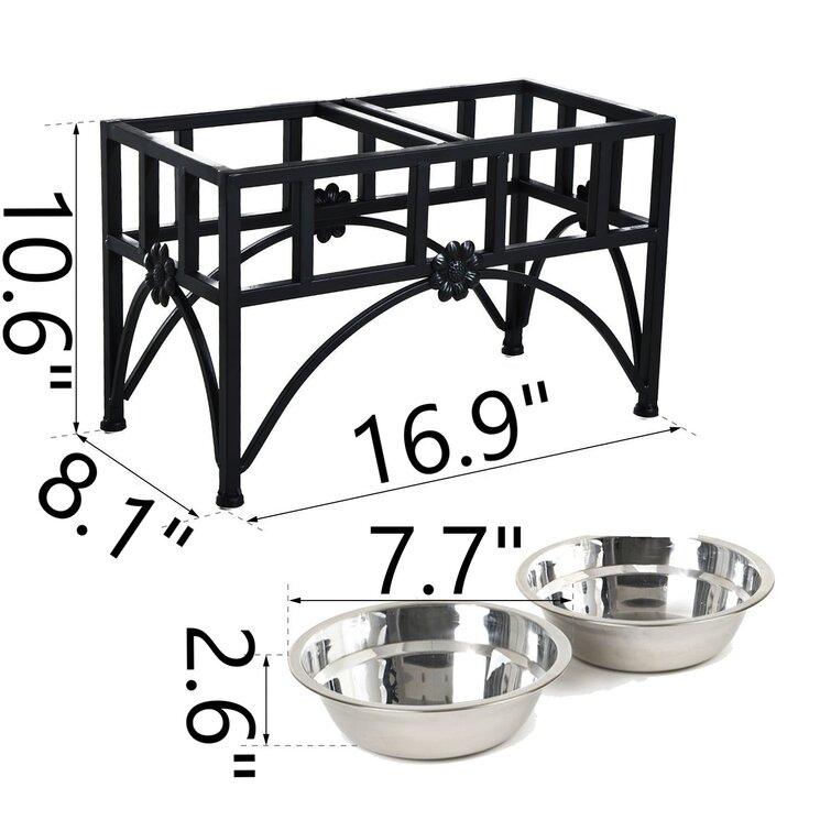 PawHut 6 Height Small Puppy Dog Feeding Station for Messy Pets, Stainless  Steel Elevated Dog Bowls with Modern Wooden Frame, Dog Food Stand Pet  Feeding Station, White 