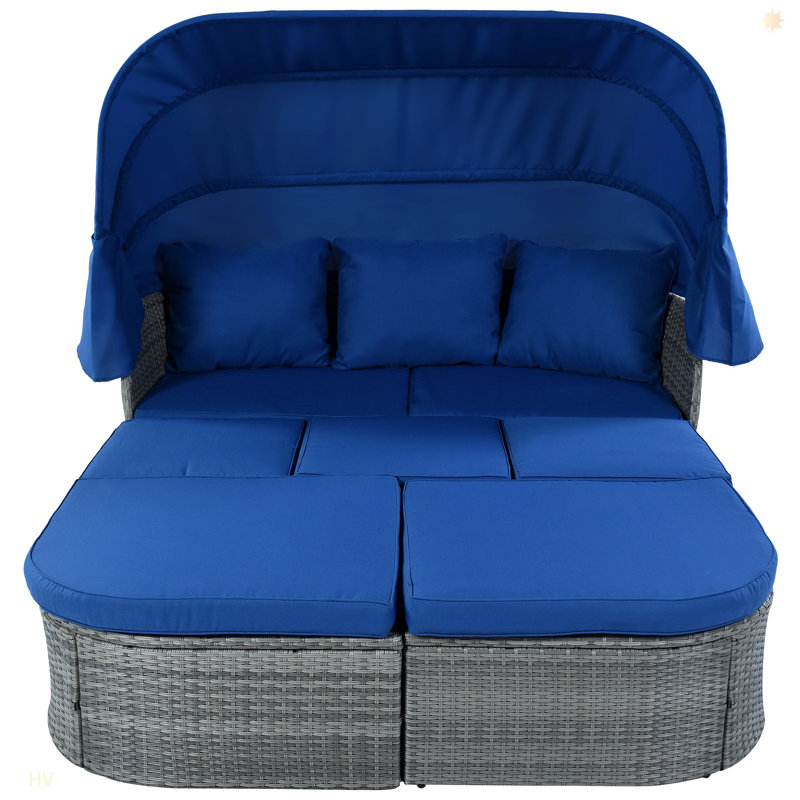 Méridienne d'extérieur avec lit escamotable, Bleu