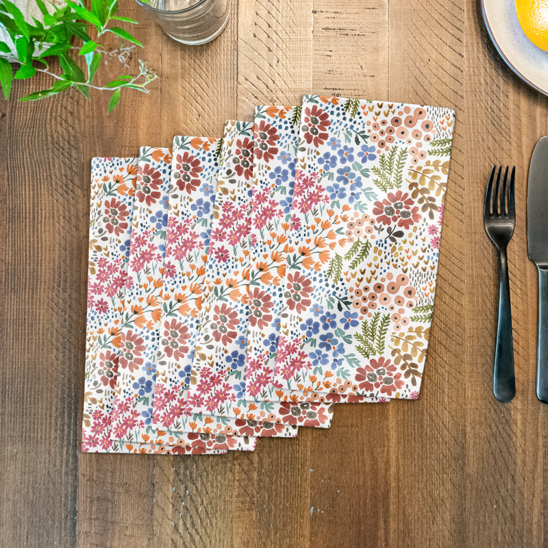 Cotton Floral Square Napkin, White