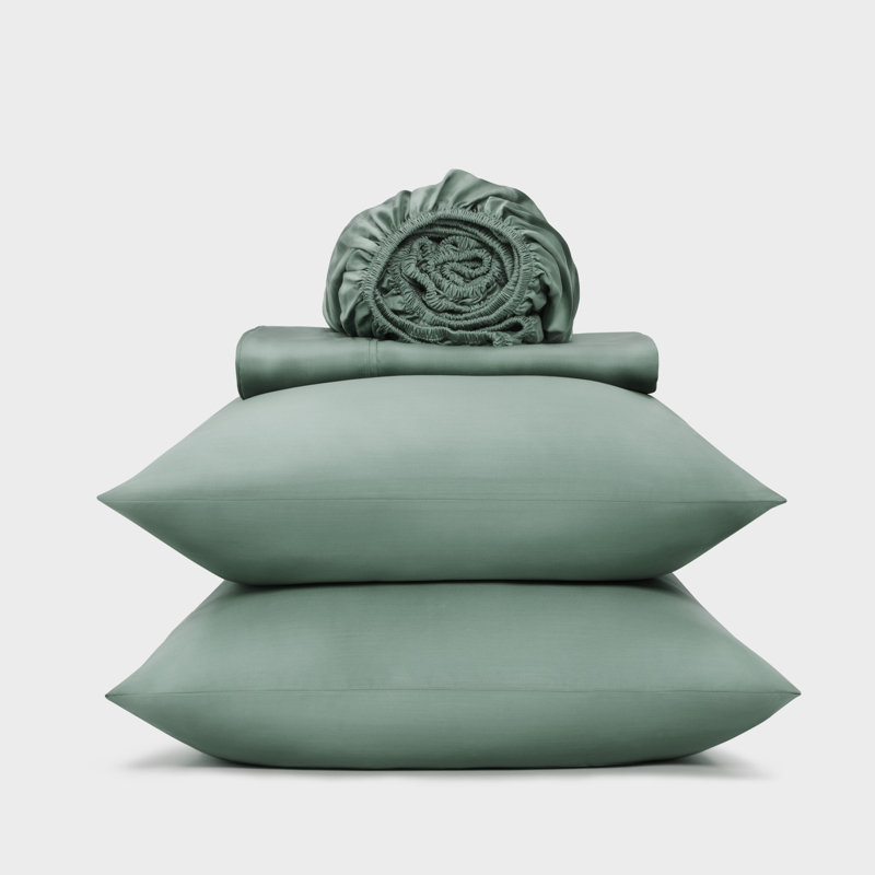 Tencel Sheet Set 4 Pieces, Misty Sage Green, Queen Sheet Set + 1 Fitted Sheet + 2  Pillowcases