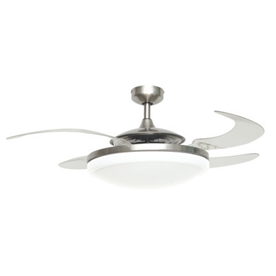 Ventilateur de plafond à pales rétractables de 122 cm (48 po) avec lumière et télécommande, ventilateur de plafond moderne Fandelier, technologie de conception brevetée, pales plus robustes et plus épaisses, chrome brossé