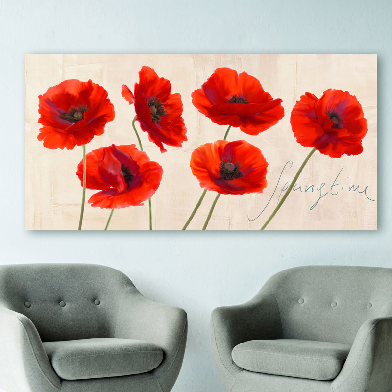 Springtime Poppies by Teo Rizzardi - Wrapped Canvas Painting, 70cm H x 140cm W x 4cm D