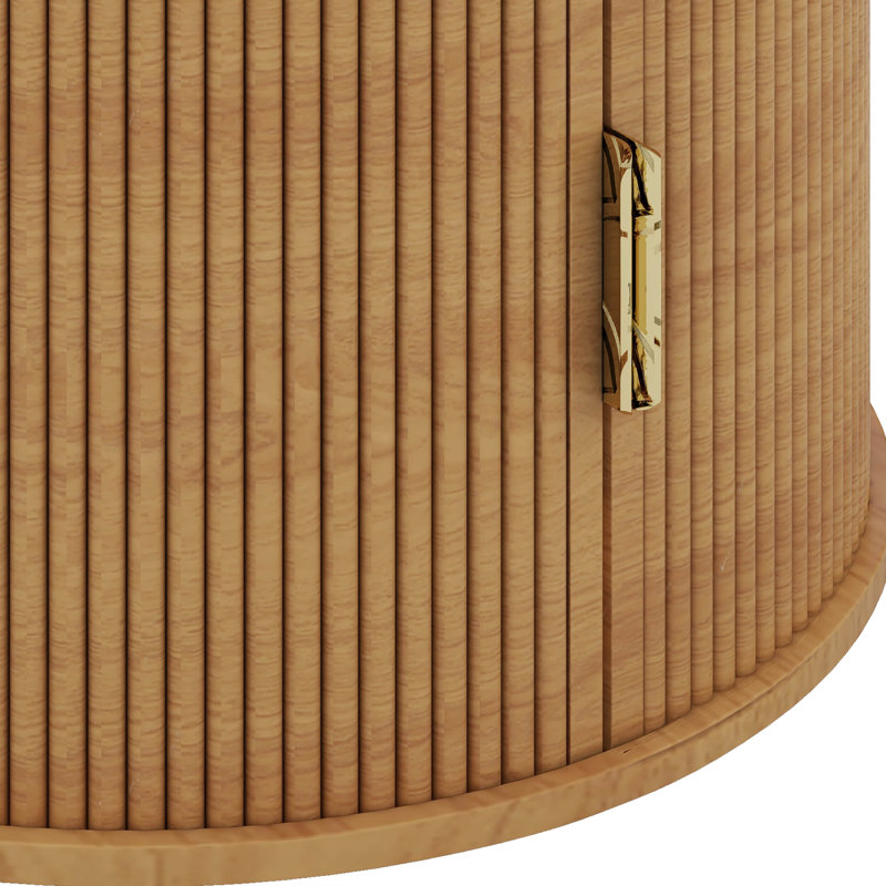 Ensemble de 2 tables d'appoint rondes cannelées et rondes, Naturel, 2 pièces: table basse, table de bout