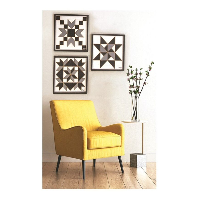  Ensemble de 3 carrés de courtepointe décoratifs muraux 16 po x 16 po noir blanc gris