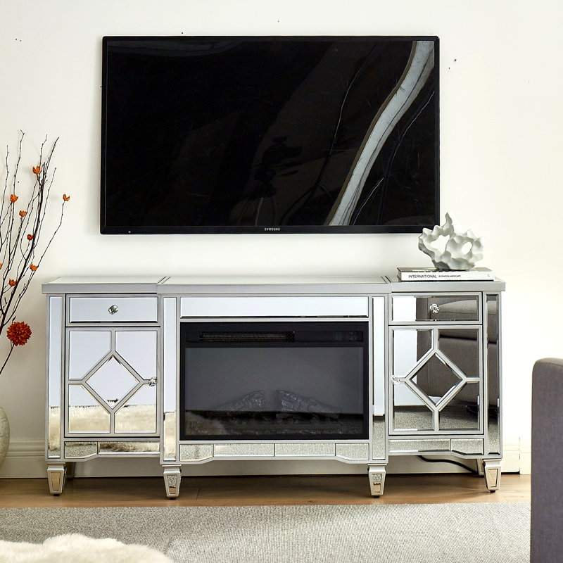 W 57" X D 15 " X H 25.6" Flash Silver Combination Tv Fireplace Cabinet