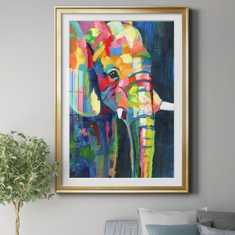 Vibrant Elephant - Cadre photo, reproduction d'art sur papier, H 18,5 po x l 24,5 po x P 1,5 po, Doré