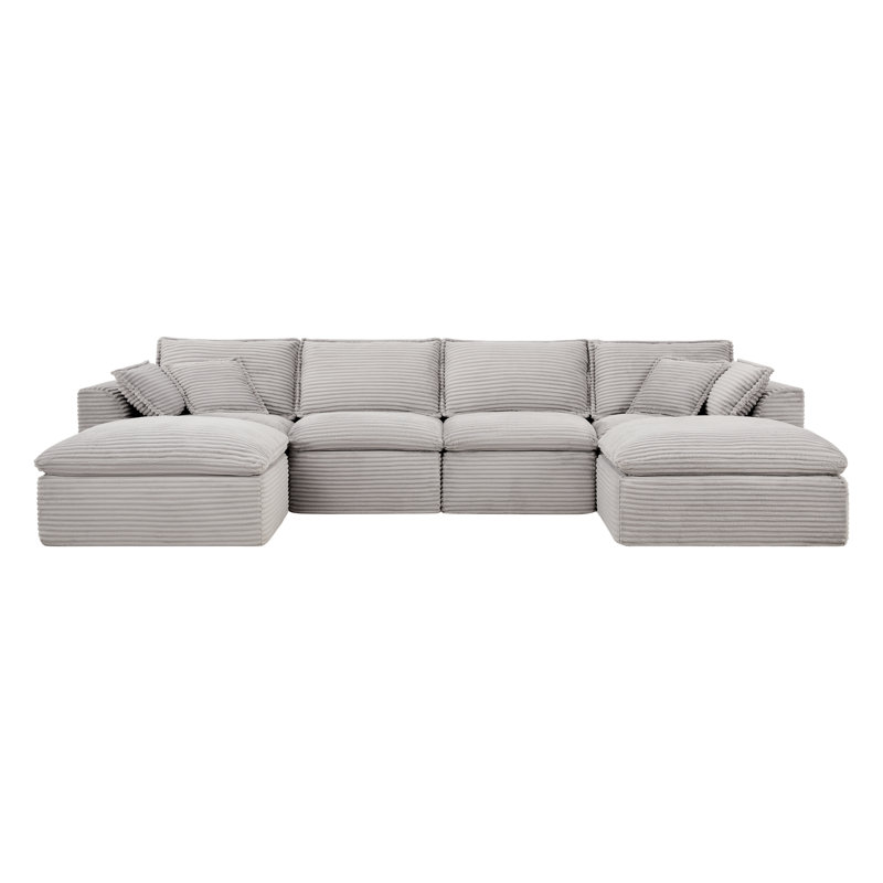 142*82" Fully Compressed Modular Sectional Sofa, U Shape With Ottomans, Luxury Corduroy With Extra Width&Depth Cloud Like Soft Cushion, No Assembly Required, For Living Room&Apartment,2 Colours