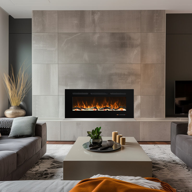 Gidney Black Electric Fireplace, 17.72" H x  60" W x 5.91" D