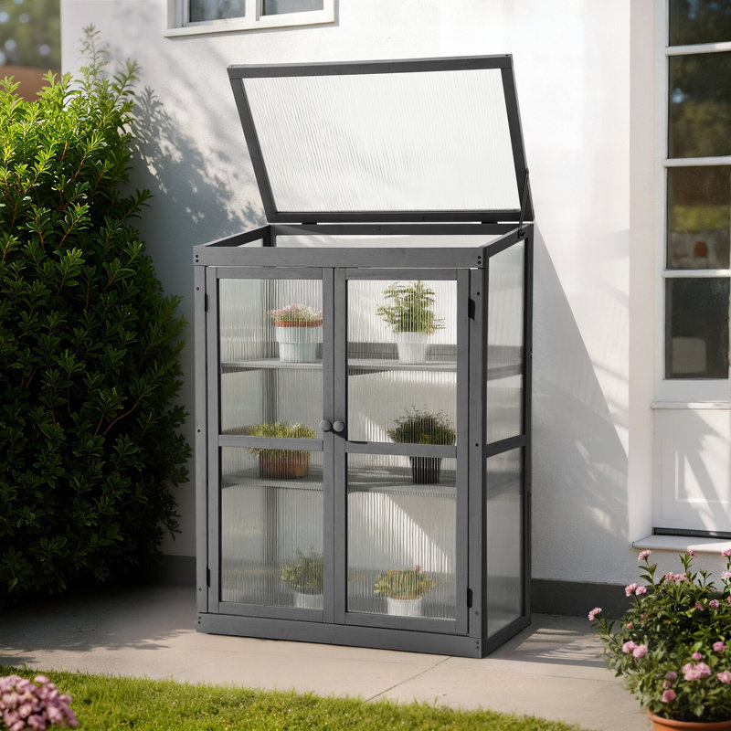 30" W x 18" D Portable Greenhouse Wooden Cold Frame, Dark Gray