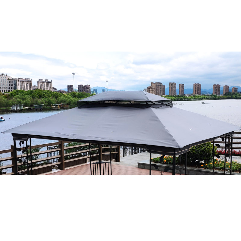 Toile de remplacement pour pavillon de jardin à double toit 13 x 10 pi - Gris, housse de patio résistante au soleil et aux intempéries, gris
