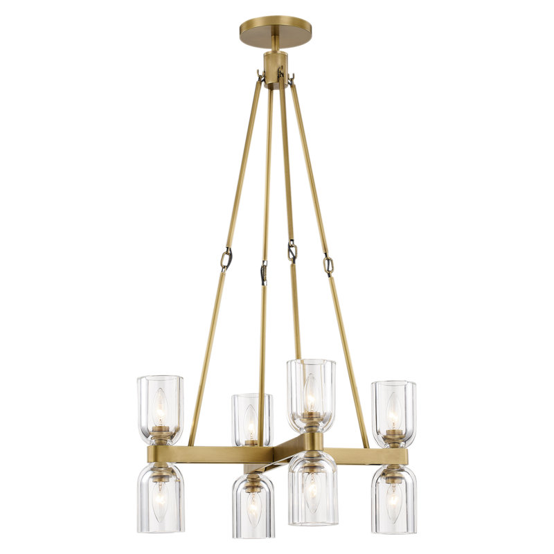 Lustre linéaire moderne et unique à 8 lumières Lucian, Laiton rétro / cristal transparent