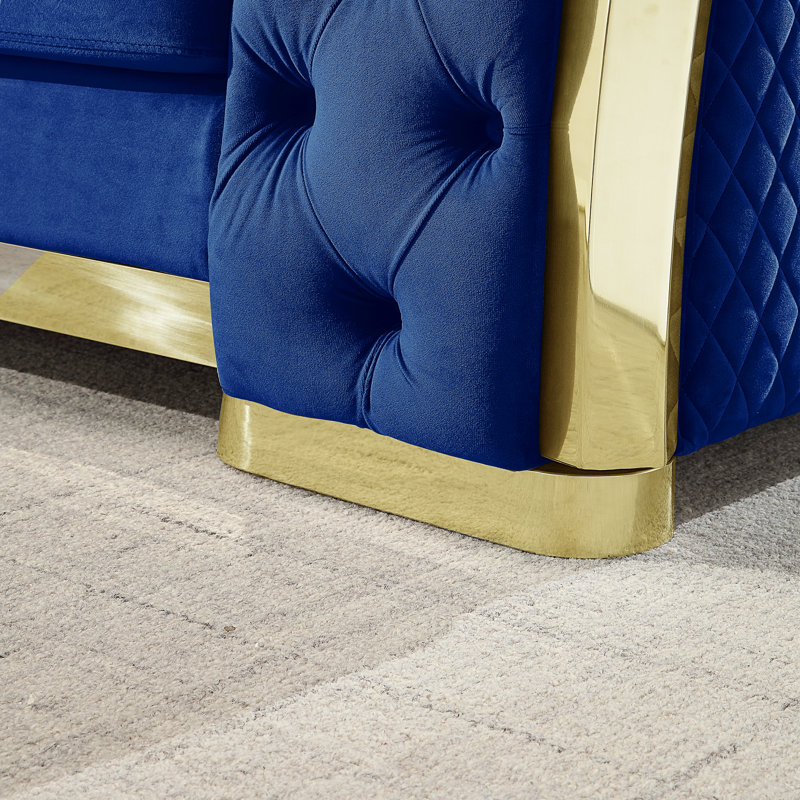 Fauteuil rembourré, Or, Velours bleu