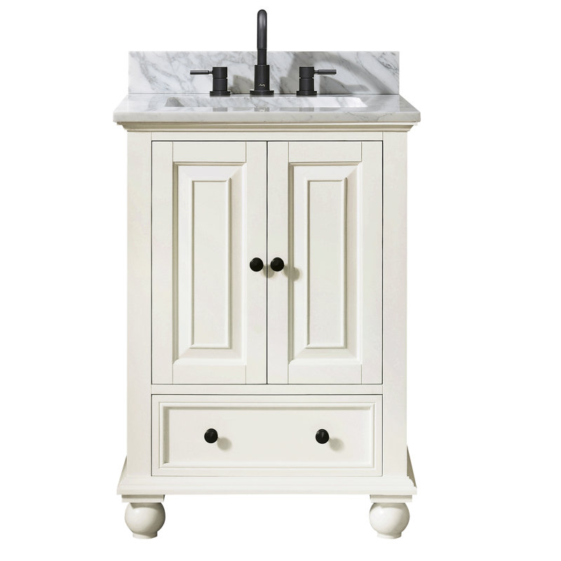 Thompson 25" Single Modern Bathroom Vanity Set, French White, Carrera White