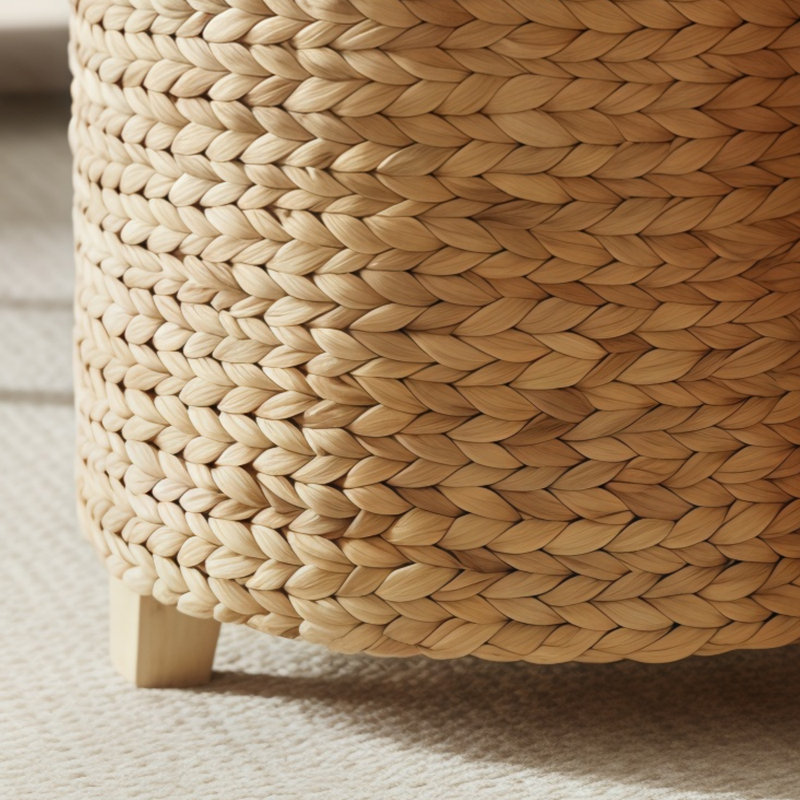 Natural Handwoven Round Footstool With Lid And Storage Design. Suitable For Living Room, Bedroom, Bathroom, Home Office, Or Any Other Space.