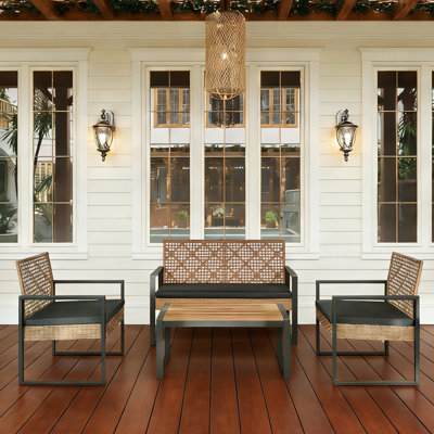 4 Piece Sofa Seating Group with Cushions，Outdoor  Wicker Patio Furniture Set For Deck, Yard, Porch