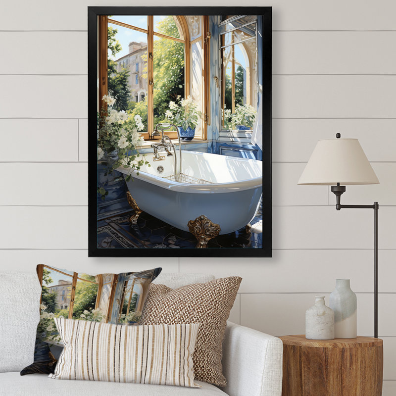 Ladaijah Bathroom Tranquil Reflections V - Art mural de salle de bain, Cadre simple noir, H 32 po x l 16 po x P 1 po