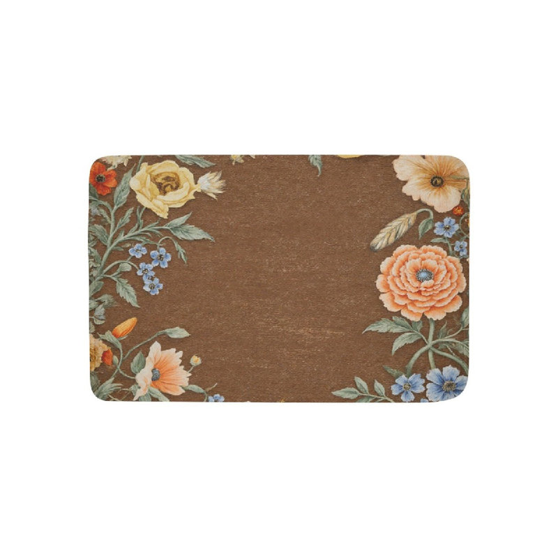 Tapis rétro pour salle de bain à bordure florale, 36 x 24