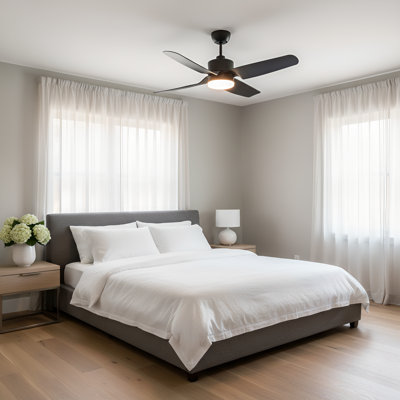 Ventilateur de plafond intérieur Heredia avec tige filetée, pales en ABS noir minuit et télécommande portable