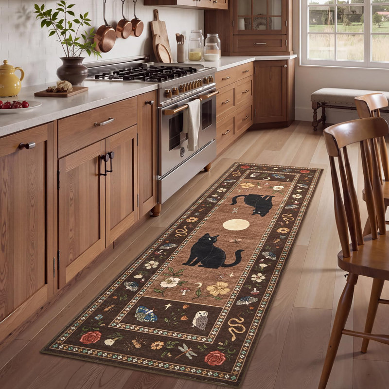 Tapis à poil court lavable à imprimé animal rétro avec envers antidérapant, Brun, 2 x 6 pi