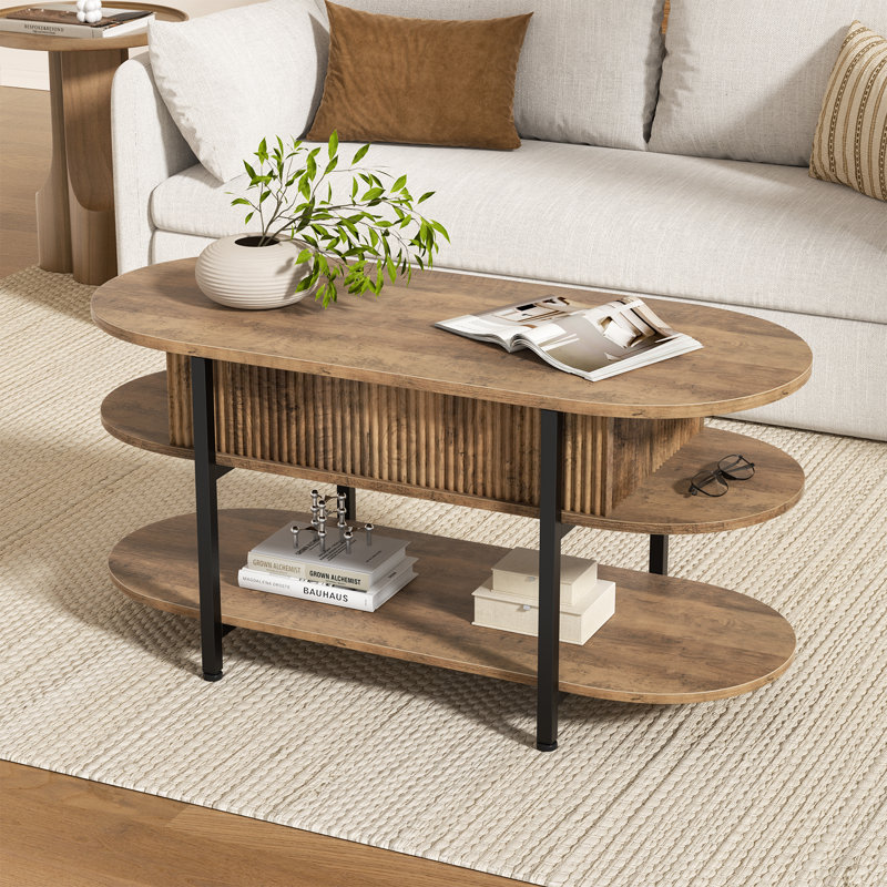  Oval Lift-Top Coffee Table with Storage for the living room, Knotty Oak