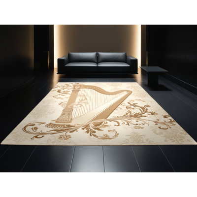 Tapis beige classique lavable à la machine Osnas Harp - reliure beige