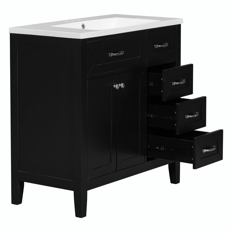 Meuble-lavabo simple avec plateau en céramique Filipp, Noir