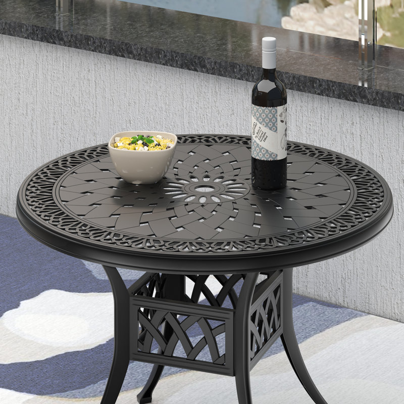 Follansbee Round Metal Outdoor Dining Table With Umbrella Hole , 35.48'' in. W 35.48'' in. D, 35''
