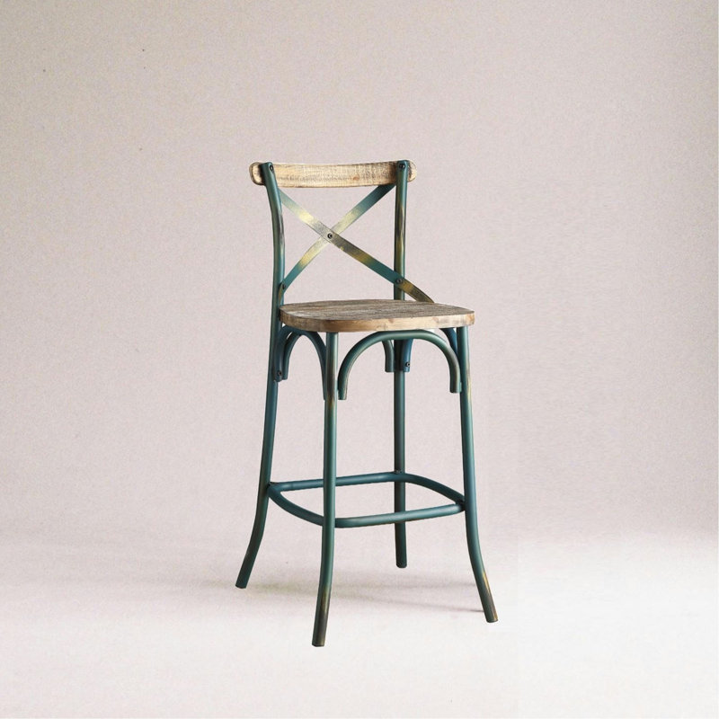 Chaise de bar en métal antique, Turquoise antique