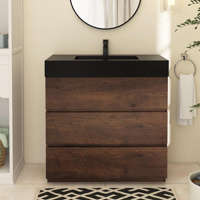 Meuble-lavabo simple Reniel, Noir, noir, noir, noir, Noyer, 36"