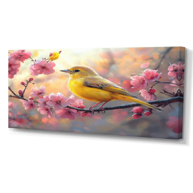 Songbird In Melody Spring Tree III - oiseau, art mural, H 28 po x l 60 po, Toile tendue sur cadre, Ne s’applique pas