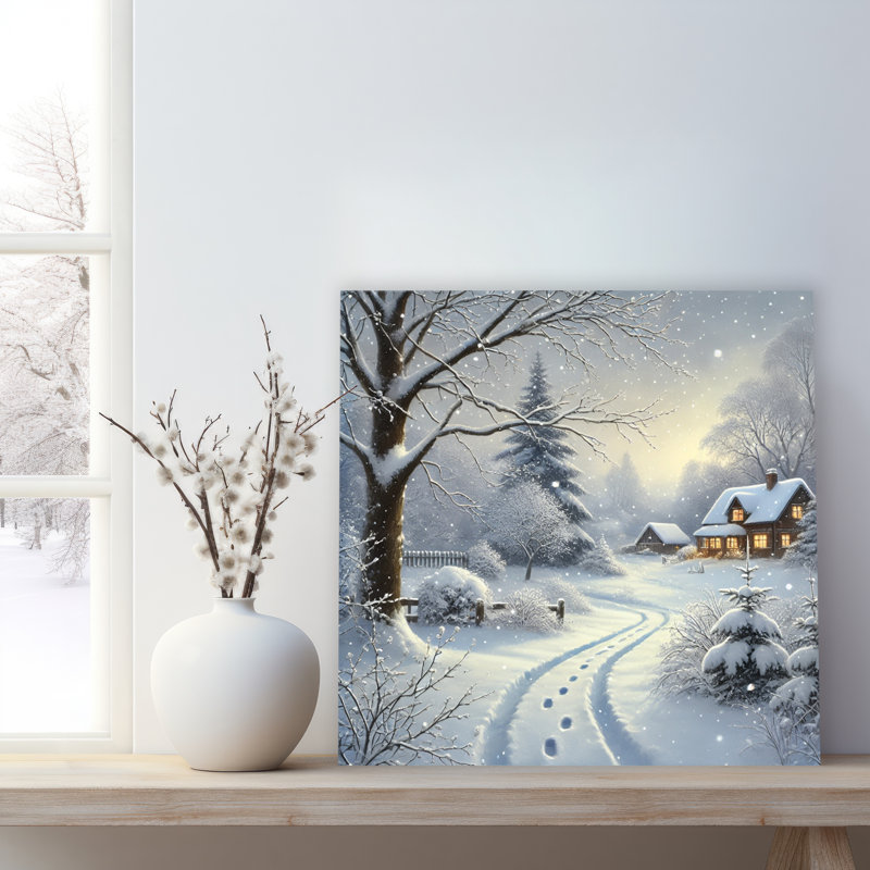 «Winter's Glow: Serene Snowscape», art mural sur toile, H 20 po x l 20 po x P 1,5 po