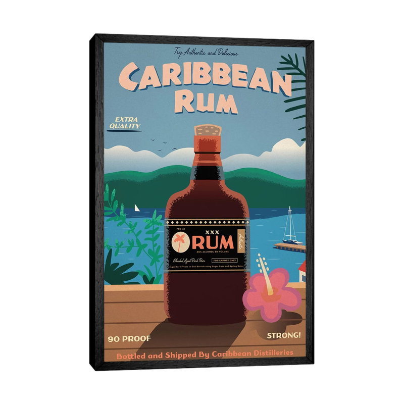 Caribbean Rum - Print on Canvas, 66.04cm H x 45.72cm W x 3.81cm D, Black Framed