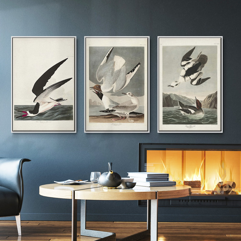 Pl 251 Pelican brun - ensemble de 3 cadres flottants sur toile, H 27 po x l 54 po, Blanc