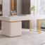 Bureau d'écriture de luxe avec plateau en pierre frittée, bureau d'ordinateur blanc moderne avec pieds en métal doré-631098391