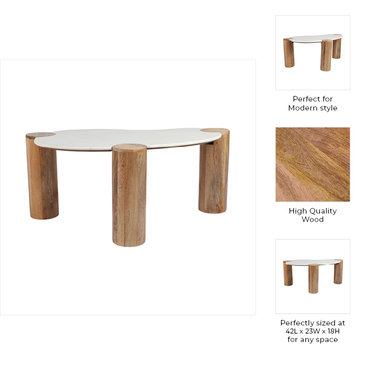 Sagebrook Home 42X18" Curved Coffee Table, White/Natural