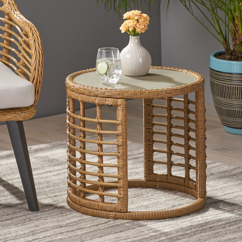 Peggy Glass Tray Top End Table, Light Brown