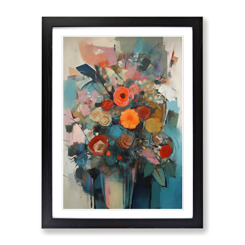 FRM-V0523-859X Flowers Bauhaus Vol.6 - Single Picture Frame Print, Black Framed, 64cm H x 46cm W x 2cm D