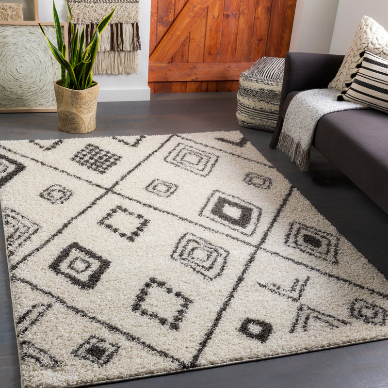 Tapis gris à poils longs Armand, Rectangle 5 pi 2 po x 7 pi