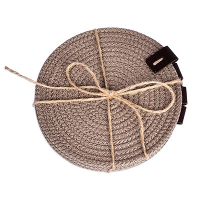 Bayou Breeze Handmade Latte Zigzag Cotton Coasters (Set Of 4)