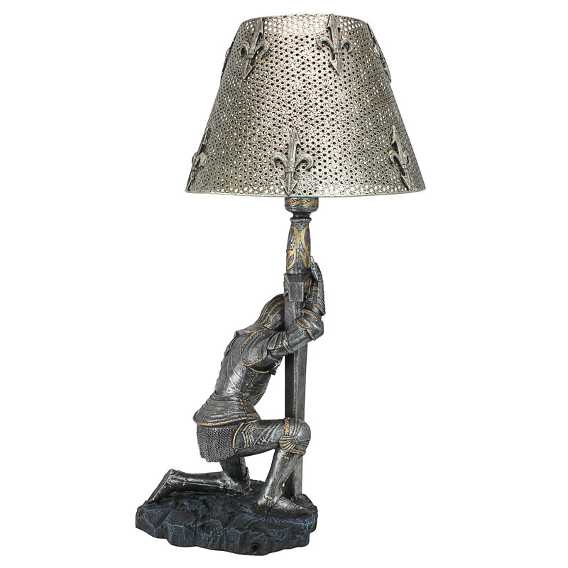 Ebros The Accolade Kneeling Knight Suit of Armor Ceremony Side Table Lamp 22"H