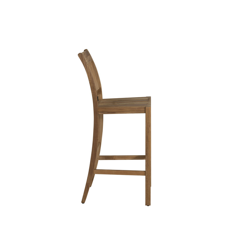 Croquet 30" Patio Bar Stool with Cushion, Welt, Linen Forest, Natural Teak