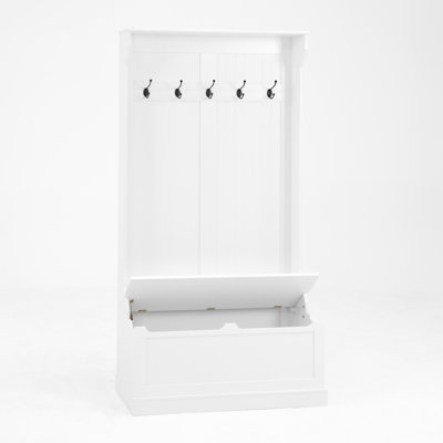 Entryway Bench With Standing Coat Rack, Hall Tree With Shoe Storage Bench, Entryway Organizer With 5 Hooks