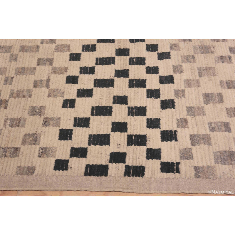 Tapis contemporain à motif de damier moderne crème / gris / noir de grande taille One-of-a-Kind