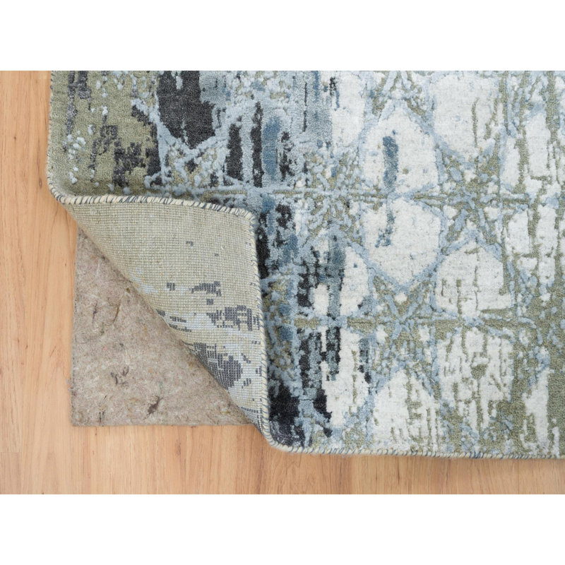 2'6"x10' Gray Hand Knotted Wool and Silk THE HONEYCOMB Design Runner Rug C3801E3CF5AA4FFE92657F2C663F578D