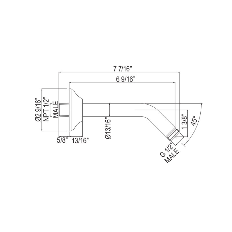 7" Reach Wall Mount Shower Arm, Polished Nickel