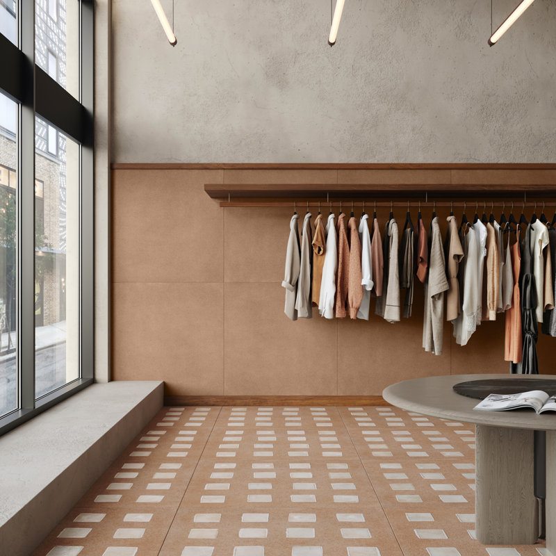 Bariazzo Deco 35 In. X 35 In. Concrete Look Semi-Polished Porcelain Floor And Wall Tile (17.64 Sq. Ft. / Case), Terracotta