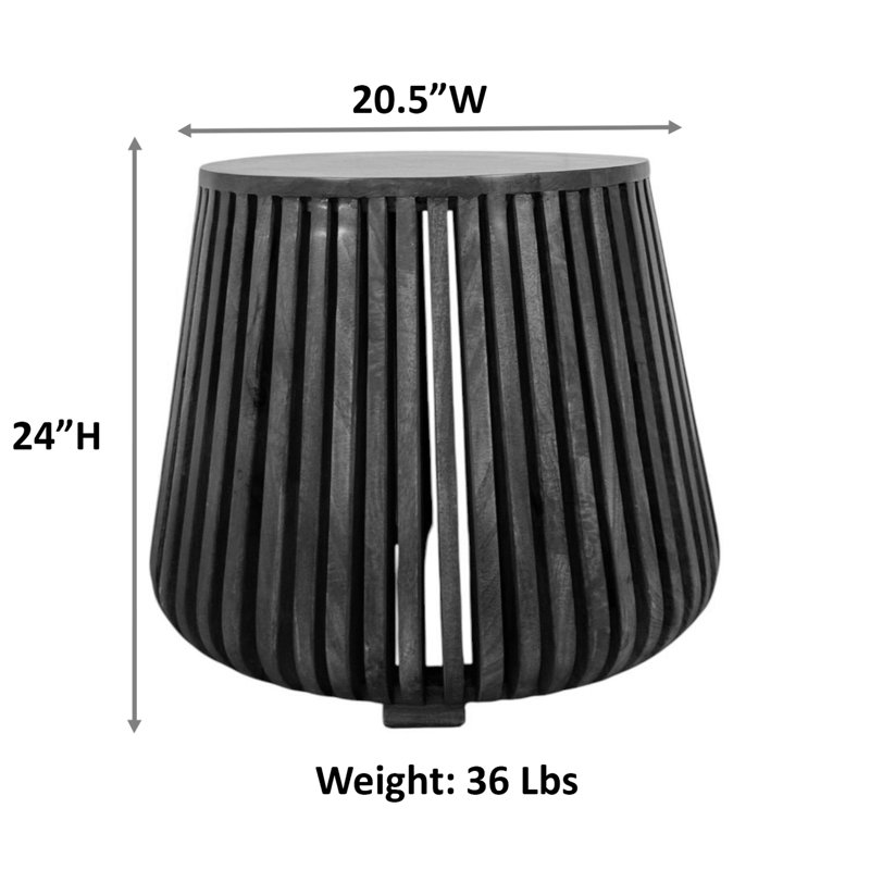 Table d'appoint ronde élégante blanche de 24 po avec base en lattes en forme de cloche et conception entièrement assemblée