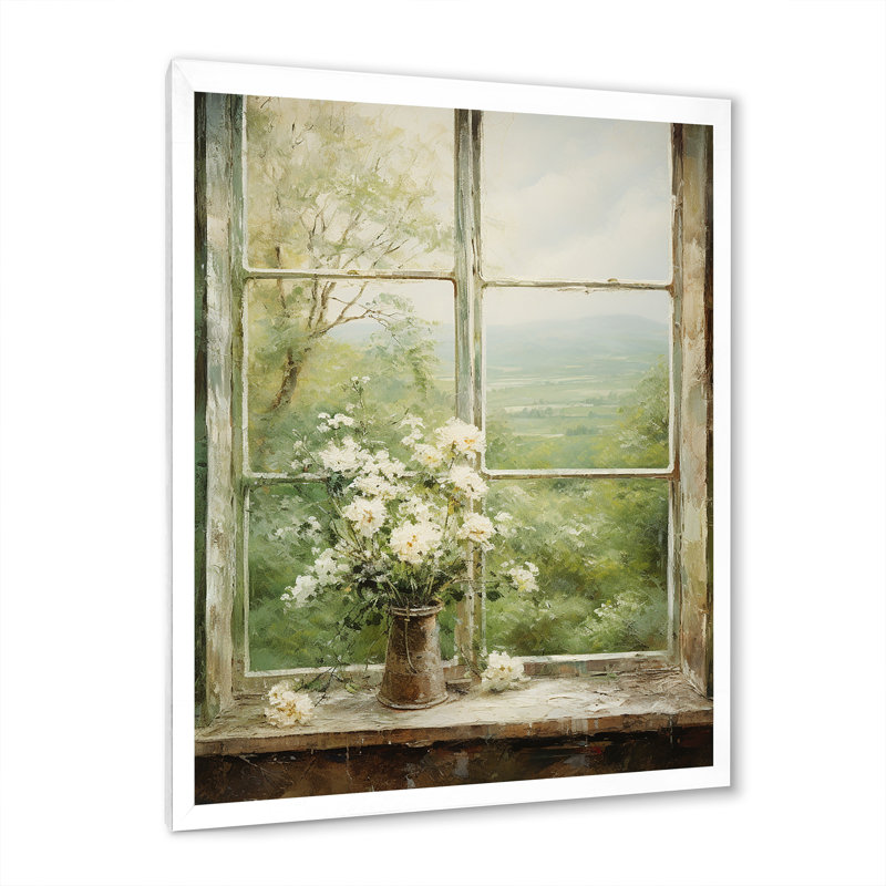 «Countryside Calm Blooms Farm Windows II - Farmhouse Windows», art mural, Cadre simple blanc, H 44 po x l 34 po x P 1,5 po